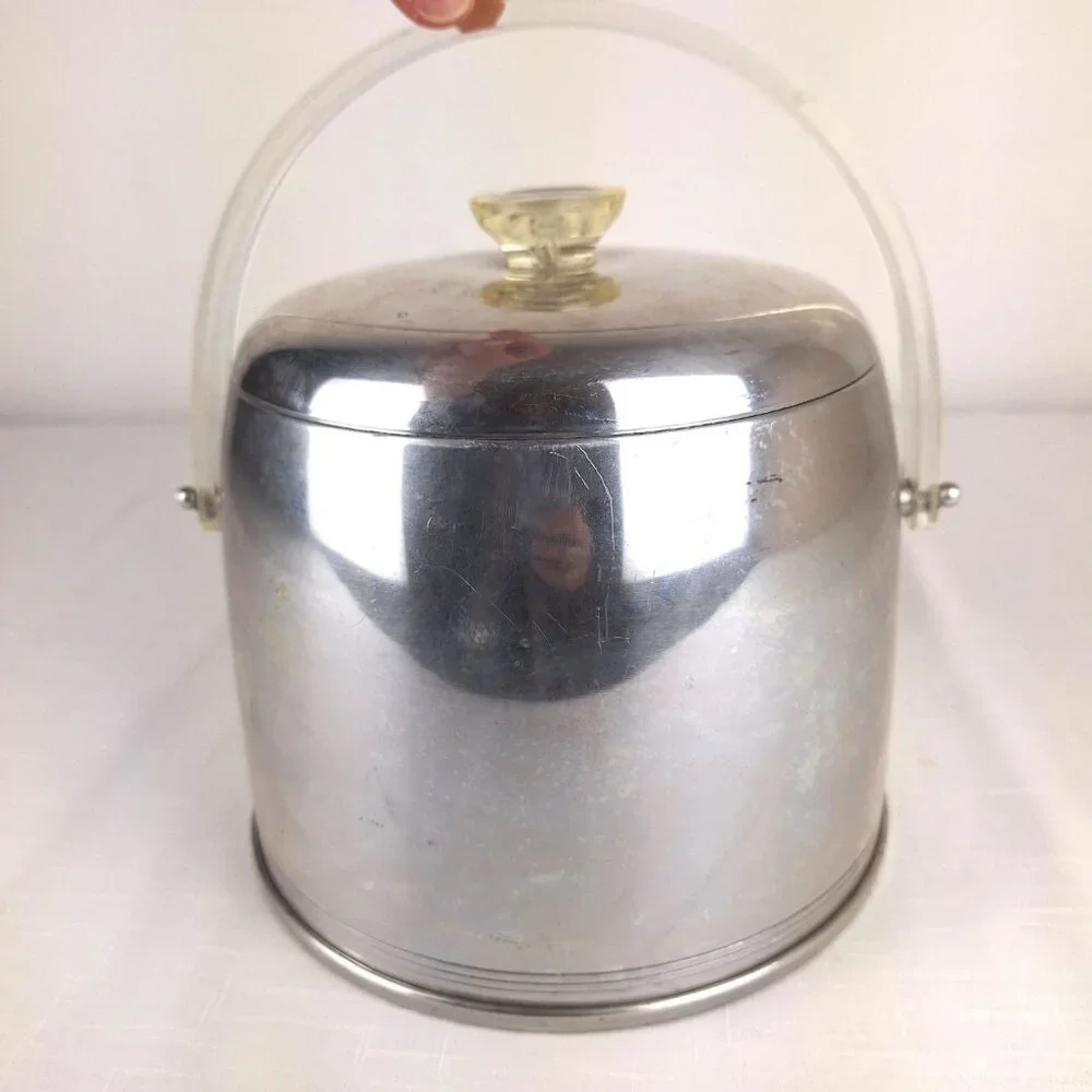 Vintage Kromex Ice Bucket Atomic Age Retro Aluminum 1950-60sClear Lucite Handle